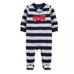 Adorable Blue/Red/ White Baby Boy Carters Firetruck Fleece Sleep and Play 6M